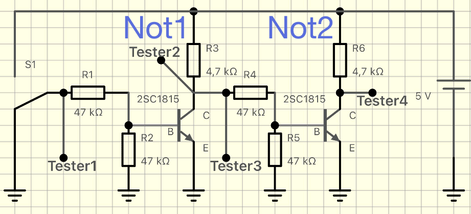 2SC1815で作った二重に連結されたNot回路